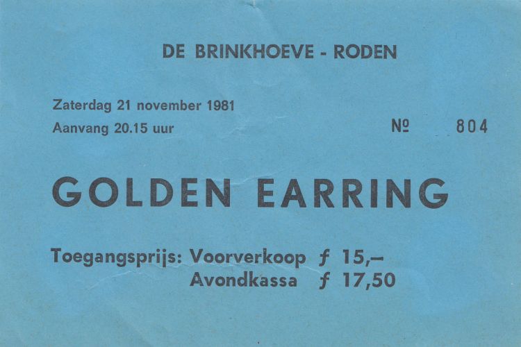 Golden Earring show ticket November 21 1981 Roden - De Brinkhoeve